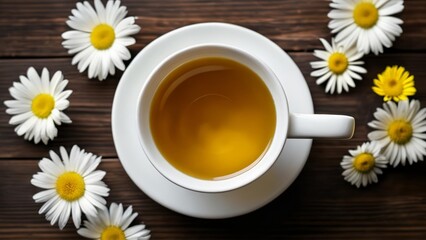 Sticker -  A warm cup of tea and a bouquet of daisies for a cozy afternoon