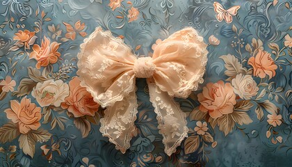 Wall Mural - Coquette trend lace bow