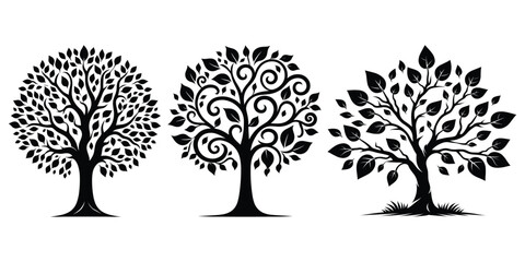 Set of Tree silhouettes vector illustration Isolated on White Background