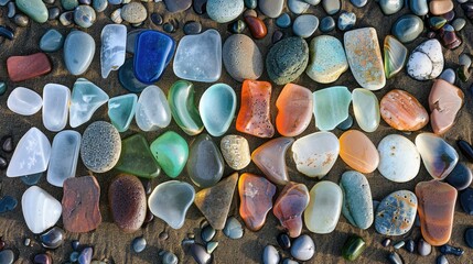 The ground is covered with a variety of natural materials such as light amber gemstones, azure aqua stones, and electric blue rocks. Each one is a unique piece of art in closeup detail AIG50