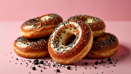 Canvas Print -  Deliciously toasted bagels with sesame seeds ready to be enjoyed