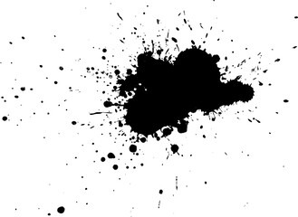 black ink dropped splash splatter grunge graphic element on white background