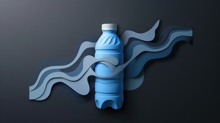 Sticker - Sport water bottle icon in paper art style on black background