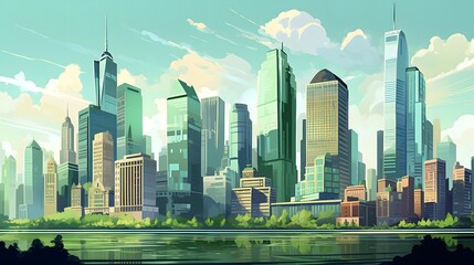 Wall Mural - Chicago city panorama with skyscrapers and lake. Vector illustration
