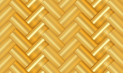 Poster - 3D Golden wicker seamless vector pattern. Abstract luxury golden weave pattern. Metallic weave ribbons. Golden wicker pattern. Luxury woven texture.Gold metal ornament background. Premium Vector EPS10