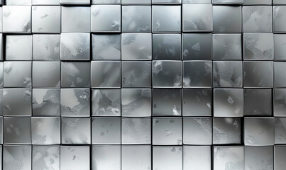Poster - luxurious 3d silver tile wall rendered in high detail - polished blocks creating modern textured bac