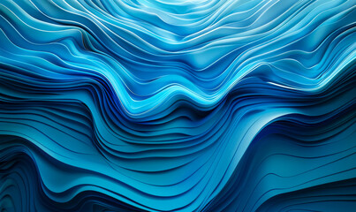 Poster - Abstract 3D Paper Cut Art in Blue and Turquoise Hues, Ocean Wave Patterns, Fluid Layered Texture, Digital Waveform Background, Modern and Dynamic Design for Creative Projects and Graphic Resources
