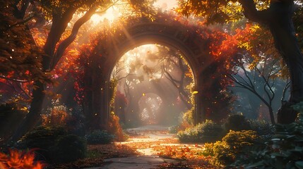 Wall Mural - Awe-Inspiring Magical Forest Portal with Vibrant Botanical Illumination and Captivating Atmosphere