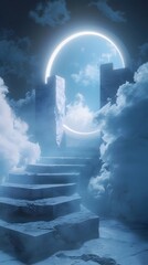 Sticker - Ethereal Levitating Portal with Mystical Staircase in Dreamy Cloudscape