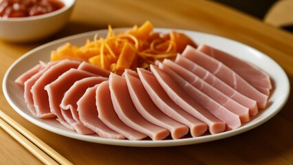 Sticker -  Deliciously sliced ham with cheese and veggies on a plate