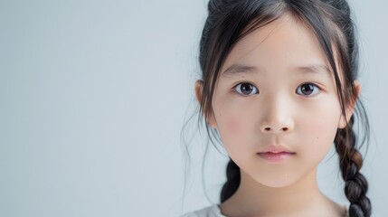 Wall Mural - Young Asian girl portrait on a white background