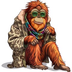 Wall Mural - Orangutan trendy fashion