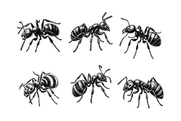 Wall Mural - Vintage engraving isolated ant set ink sketch. black and white engrave isolated ant illustration