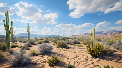 Wall Mural - Realistic desert landscape. Beautiful view on realistic sand dunes. Made with generative ai