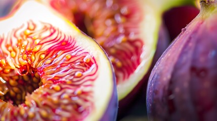 Sticker - Ripe fig, close-up, split open to show juicy pink interior, detailed focus, soft light 