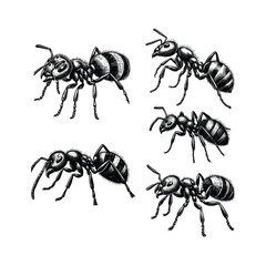 Vintage engraving isolated ant set ink sketch. black and white engrave isolated ant illustration