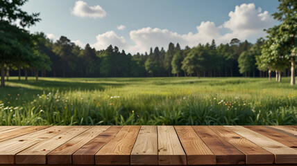 Outdoor background Wooden table in 3d png transparent using for product presentation. Abstract backgrounds. Ai generative