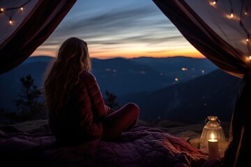 Canvas Print - Outdoors sitting camping nature.