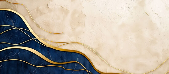 Wall Mural - beige and blue abstract luxury texture background with golden line