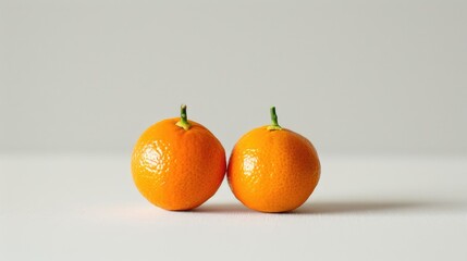 Wall Mural - Two tiny mandarin oranges are placed on a solitary white surface