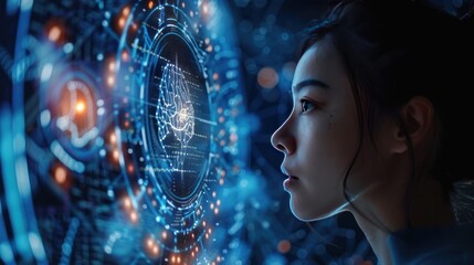 Poster - Woman Gazing at a Futuristic Brain Interface