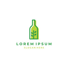 Wall Mural - glass bottle leaf nature environment logo vector icon template illustration