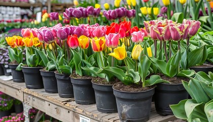 Canvas Print - colorful tulips in a garden