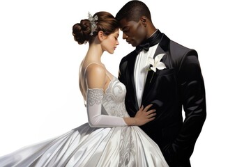 Poster - Black groom white bride fashion wedding tuxedo.