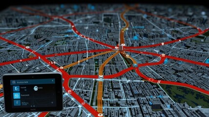 Poster - A digital GPS map displays a vibrant pin marking a specific location
