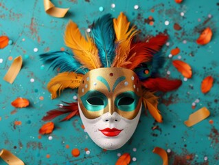 Poster - Colorful carnival mask with feathers