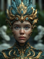 Poster - Mystical fantasy portrait of a woman with ornate golden headdress