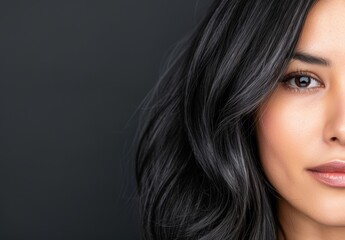 Wall Mural - Close-up portrait of a woman with long dark hair