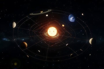 Wall Mural - A solar system where planets orbit in square paths around a cubic sun