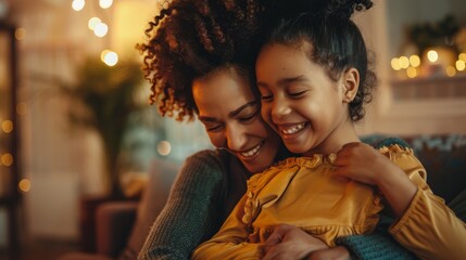 Wall Mural - The mother cuddling daughter