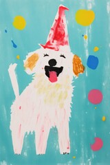 Poster - Happy dog dancing drawing animal art.