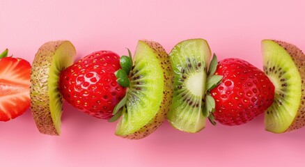 Wall Mural - Assortment of fresh fruit on pink background