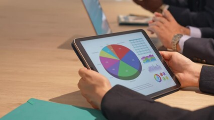 Aufkleber - business people having a meeting while looking at a tablet screen