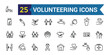 © Rubbble - Volunteering icons set. Outline set of volunteering icons for ui design. Outline icon collection. Editable stroke.