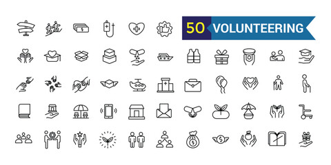 Volunteering icons set. Outline set of volunteering icons for ui design. Outline icon collection. Editable stroke.