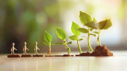 Wall Mural - A group of people are holding hands and walking through a line of plants