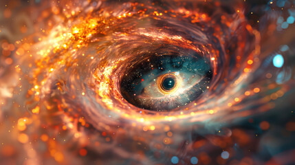 Wall Mural - cosmic eye in galaxies swirls, spiritual stardust cosmic energy universe fantasy vision effect on wh