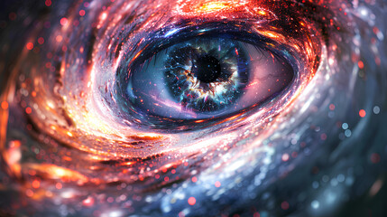 Wall Mural - cosmic eye in galaxies swirls, spiritual stardust cosmic energy universe fantasy vision effect on wh