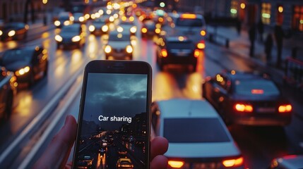 A sleek mobile phone displaying a car-sharing application interface, symbolizing modern mobility and efficiency in urban transportation.