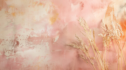 Rustic Textured Wall with Sunset Hues Color Washing Technique. Aged effect. Palette of pink, apricot, coral, goldenrod, and mauve with subtle variations. High-resolution. Soft and layered finish.
