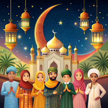 free vector eid mubarak celebratory illustration