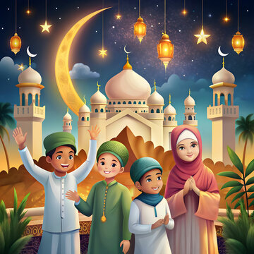 free vector eid mubarak celebratory illustration