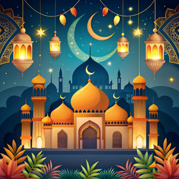free vector eid mubarak celebratory illustration