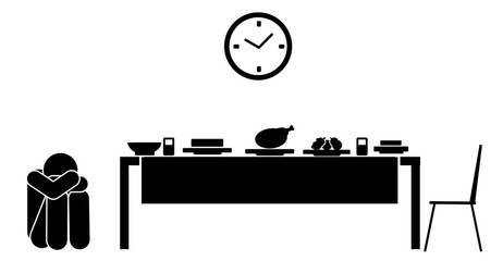 stick figure flat illustration of dieting and fasting, refusing food