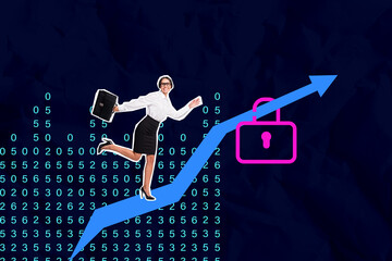 Aufkleber - Composite collage picture image of running girl lock protect data coding network connect web message unusual fantasy billboard comics zine