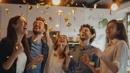 Canvas Print - The Friends Celebrating Indoors